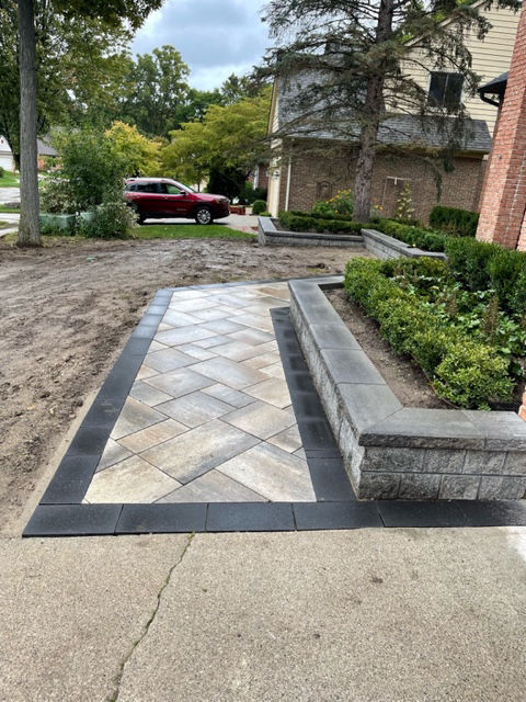 Brick Front Walkway and Porch Paver Walkway in Rochester Michigan