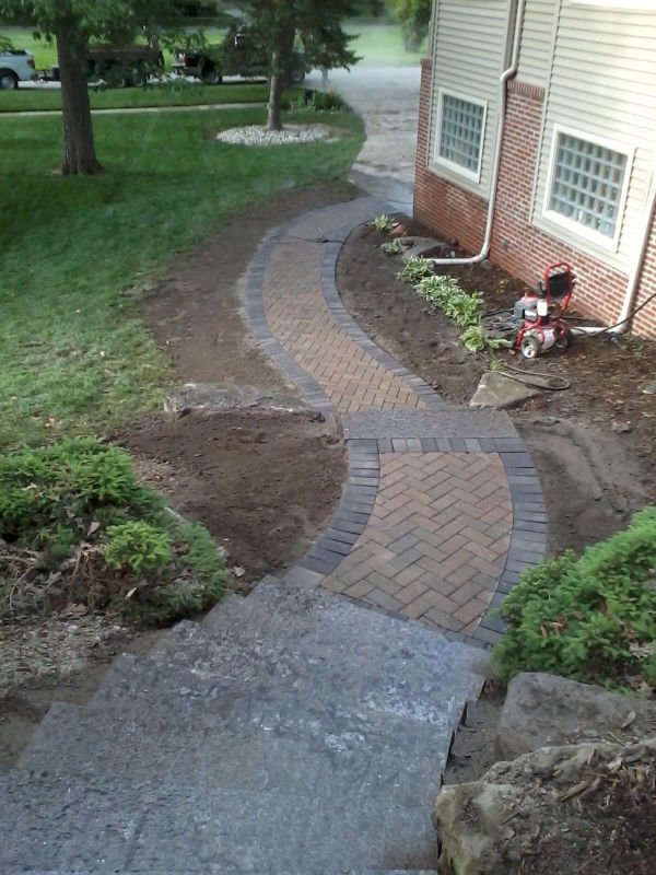 stone slab steps  and brick paver walkway stone slab steps  and brick paver walkway